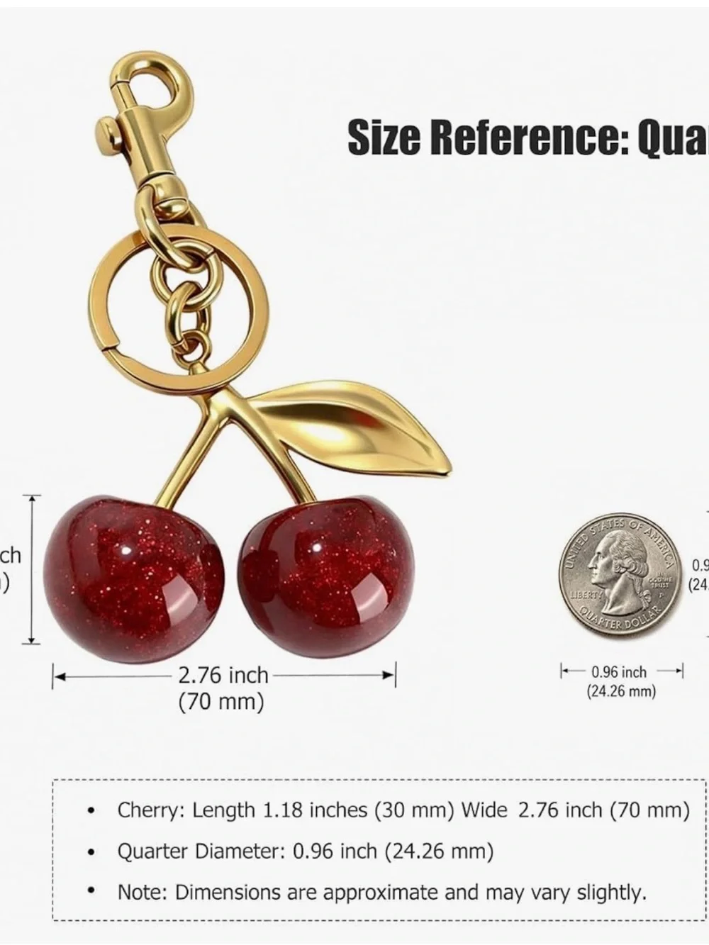 Designer inspired Cherry Gold Red Keychain Charm for Women